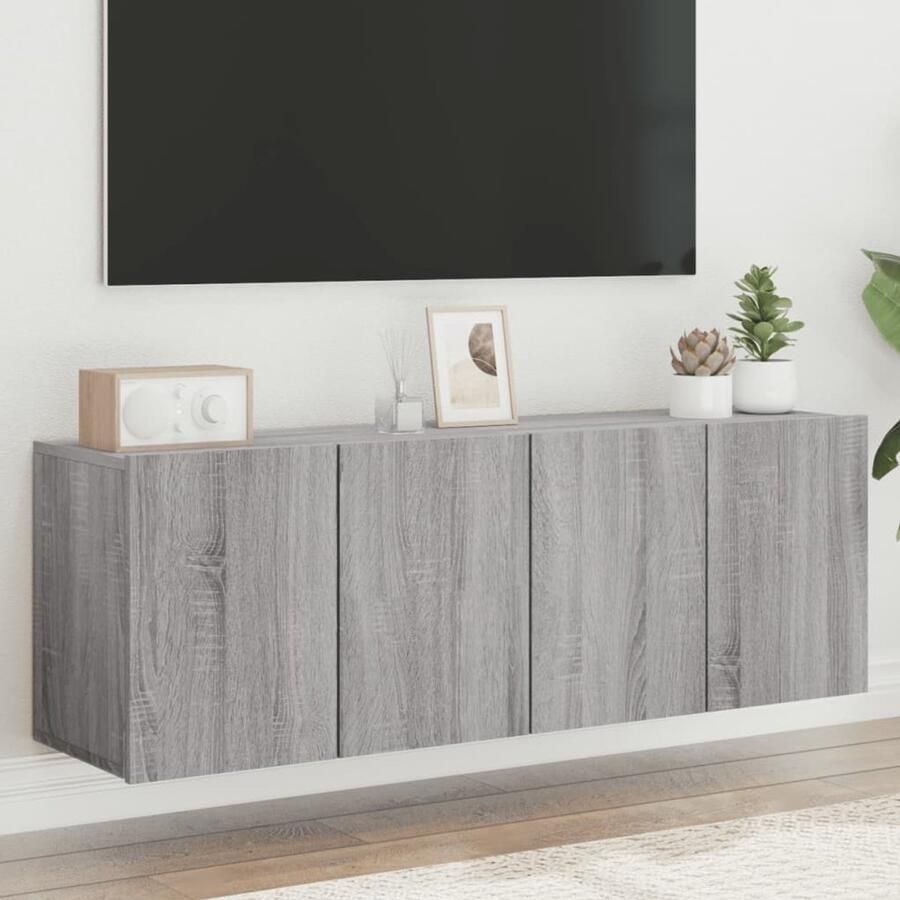 VidaXL Tv-meubels Wandgemonteerd Set van 2 Grijs Eiken Tv Meubels Wandmontage Grijze Tv Kast Houten Tv Meubel Salontafel