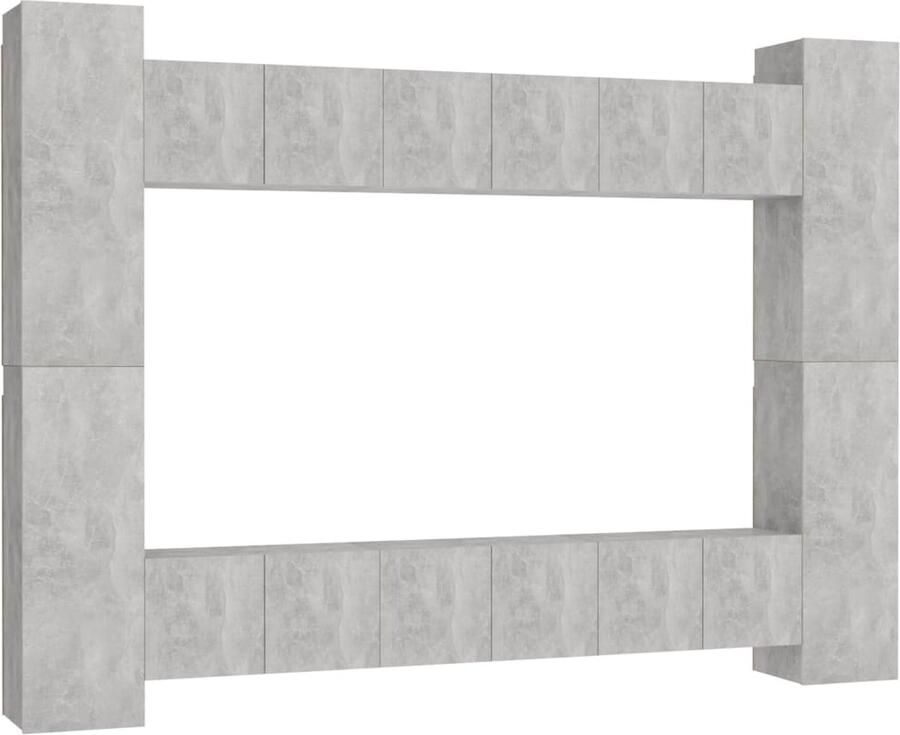 VidaXL Tv-meubelset 10-delig Betongrijs Bewerkt hout TV-meubel Tv Meubilair Salontafel Woonkamerinrichting Houten Tv-stand Grijs Tv-meubel Modern Tv-meubel Compact Tv-meubel Wandmontage Tv-meubel