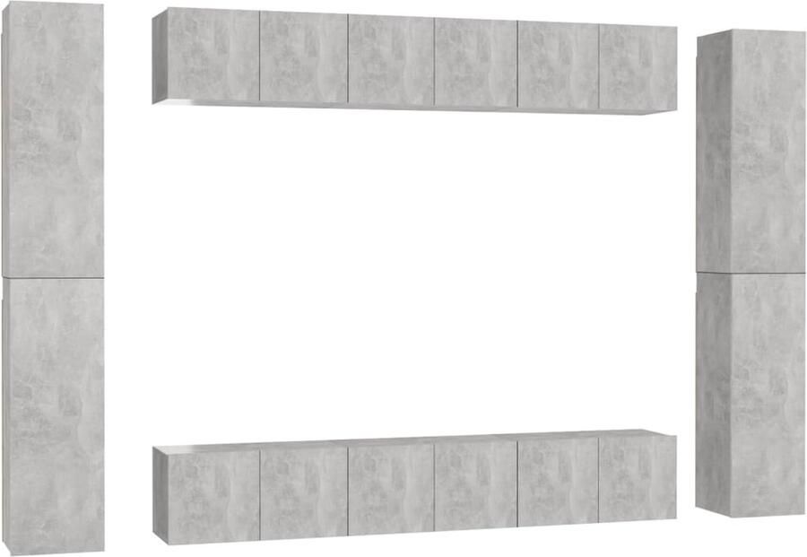 VidaXL Tv-meubelset 10-delig Bewerkt hout Grijs Tv Meubelen TV Stand Salontafel Woonkamerinrichting Houten Tv-stand Grijze Tv-meubel Media Kast Videowerkbank Entertainment Center Living Room Furniture