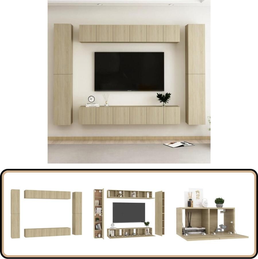 VidaXL Tv-meubelset 10-delig Sonoma eiken Hout Televisiescherm Salontafel Woonkamer Meubilair Houten Meubelen Tv Stand