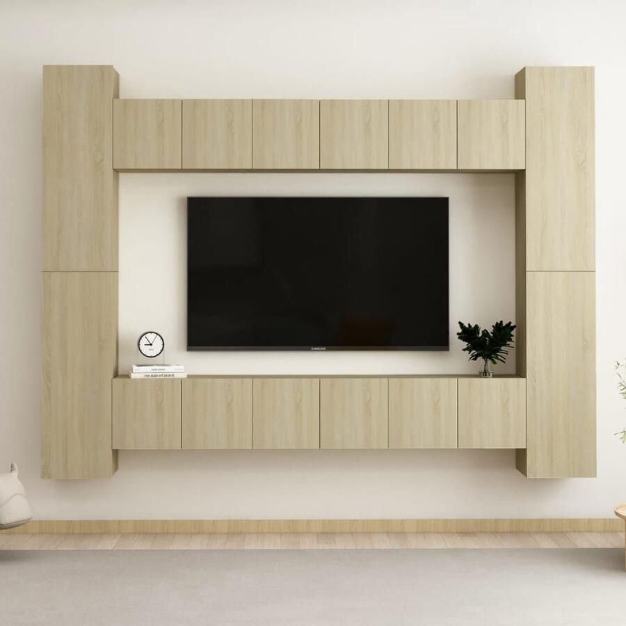 VidaXL Tv-meubelset 10-delig Sonoma eiken Hout Televisiescherm Tv Meubilair Salontafel Woonkamerdecoratie Houten Tv Stand Bruine Tv Tafel Tv Unit Media Center Entertainmentcenter Opslagruimte - Foto 2