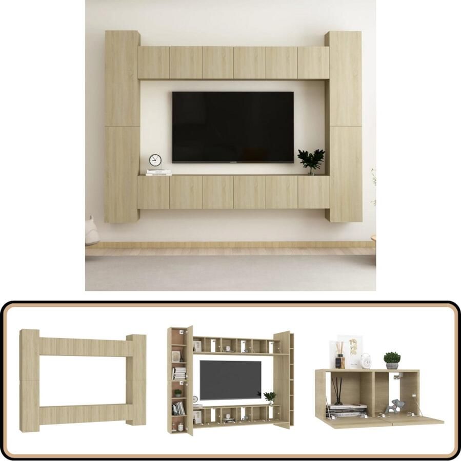 VidaXL Tv-meubelset 10-delig Sonoma eiken Hout Televisiescherm Tv Meubilair Salontafel Woonkamerdecoratie Houten Tv Stand Bruine Tv Tafel Tv Unit Media Center Entertainmentcenter Opslagruimte