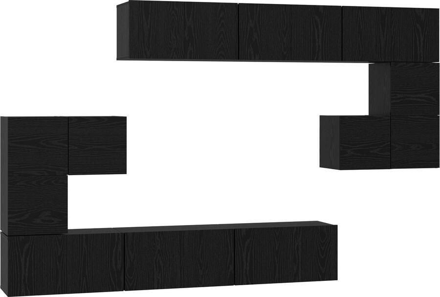 VidaXL Tv-meubelset 10 pcs Zwart eiken 180 x 30 x 90.5 cm Bewerkt hout
