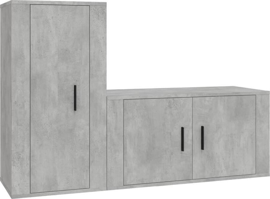 VidaXL Tv-meubelset 2-delig Bewerkt hout Betongrijs Televisiesecretaris Tv Meubel Kast Met Laden Houten Meubels Grijze Meubelen Wandmontage