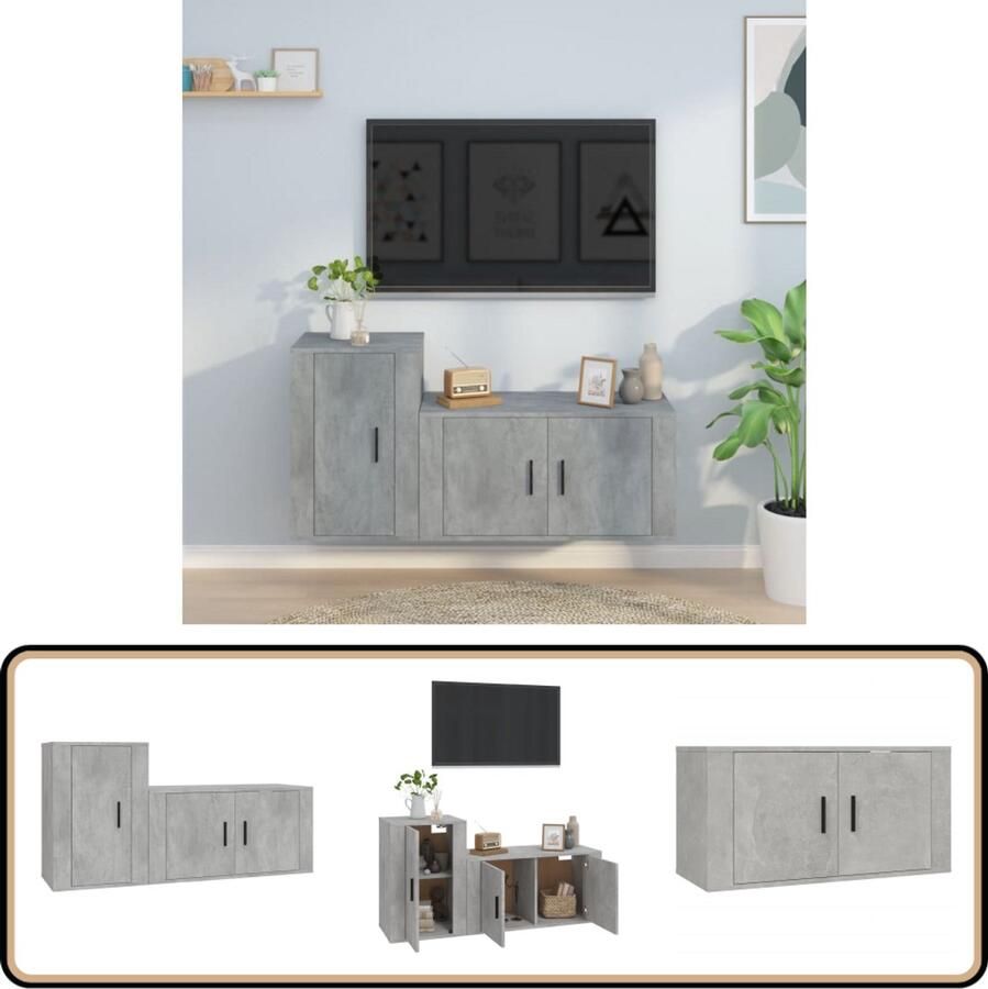 VidaXL Tv-meubelset 2-delig Bewerkt hout Betongrijs Tv Kast Houten Tv Kast Tv Meubel Media Kast Salon Meubels