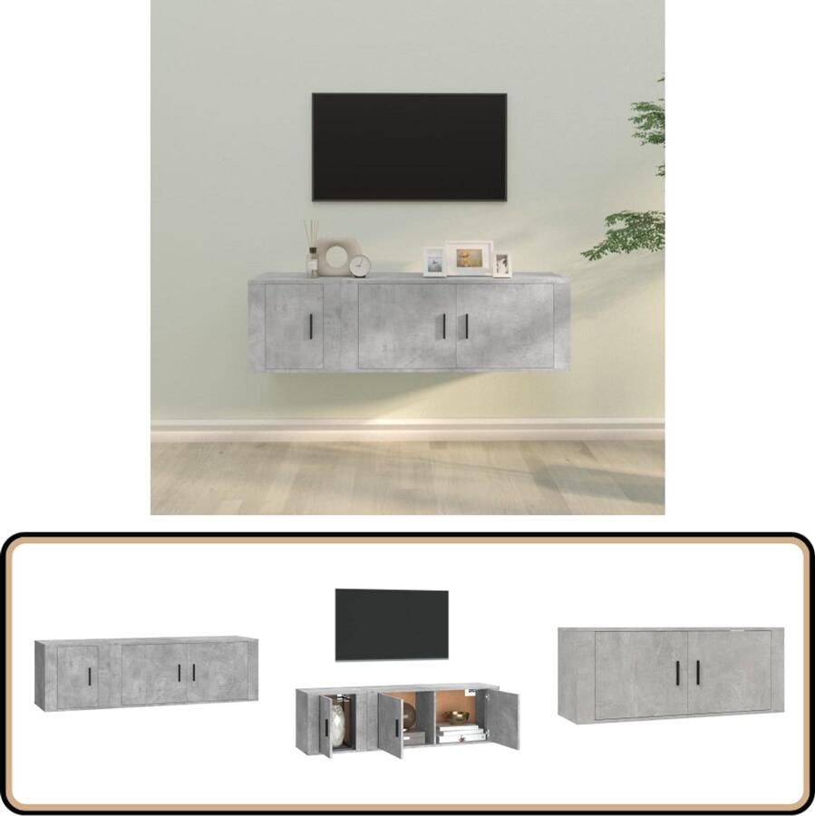 VidaXL Tv-meubelset 2-delig Bewerkt hout Betongrijs Tv Meubel Houten Tv Kast Wandmontage Tv Kast Tv Meubilair Grijs Tv Meubel