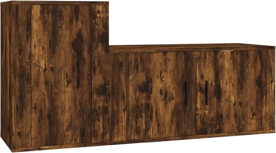 VidaXL Tv-meubelset 2-delig Bewerkt hout Eikenkleur TV Kast Houten TV Kast Vintage TV Kast Rustieke TV Kast Salontafel Opbergkast Mediabox