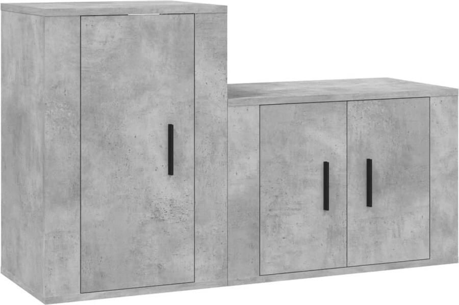 VidaXL Tv-meubelset 2-delig Bewerkt hout Grijs TV Meubel Houten TV Kast Beton Grijs Wandmontage Opbergkast Livingroom Furniture