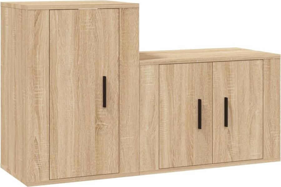 VidaXL Tv-meubelset 2-delig Bewerkt hout Sonoma Eik TV Meubel Set Tv Kast Salon Meubilair Houten Tv Kast Wandmontage Opbergkast