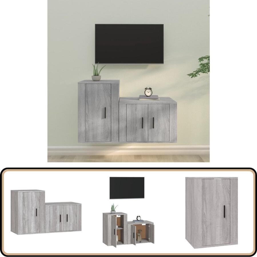VidaXL Tv-meubelset 2-delig Grijs Sonoma Eiken TV Kast Tv Meubels Salontafel Houten Tv Kast Grijze Tv Kast Wandmontage Tv Kast Media Kast Opbergkast