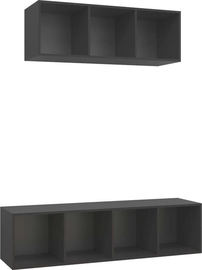 VidaXL Tv-meubelset 2-delig Grijs Spaanplaat Tv-meubel Tv-kast Salontafel Woonkamerinrichting Houten Meubilair Grijze Meubelen Wandmontage Opbergruimte Media Center Entertainmentcenter