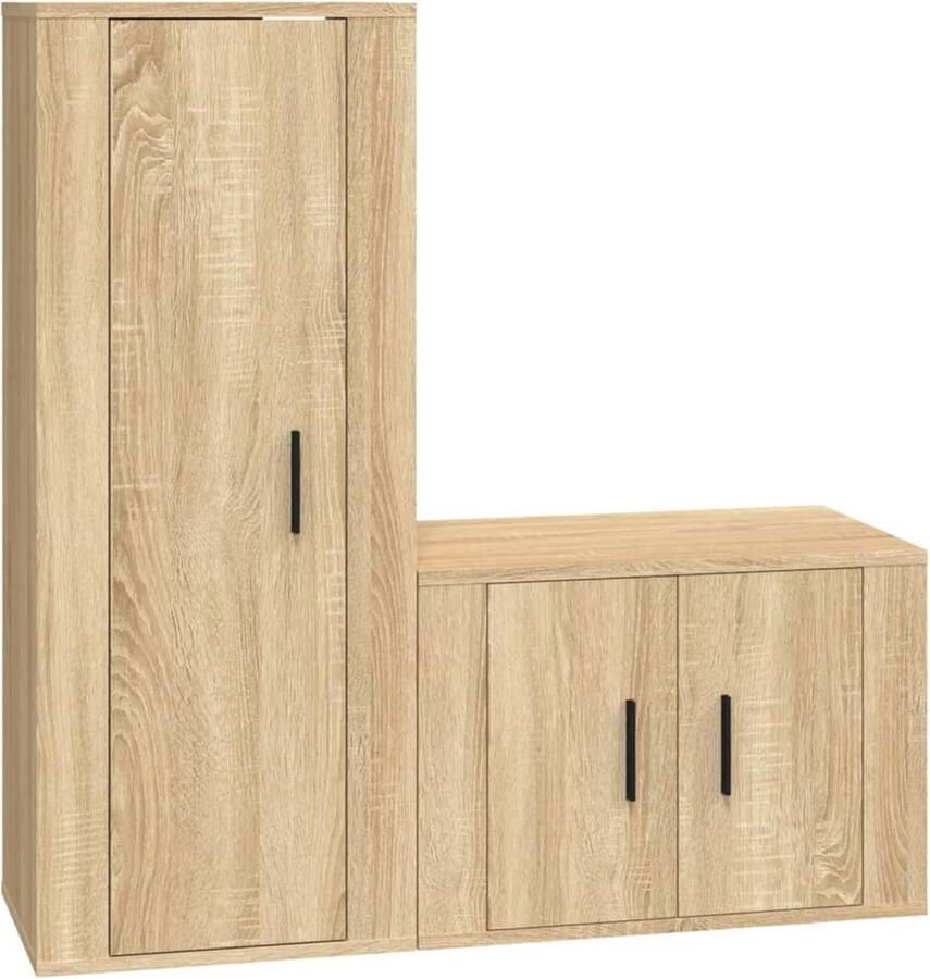 VidaXL Tv-meubelset 2-delig Sonoma eiken Hout Tv Meubel Salontafel Houten Tv Stand Sonomaplank Bruine Tv Kast Mediastand Opslagoplossing Wandmontage