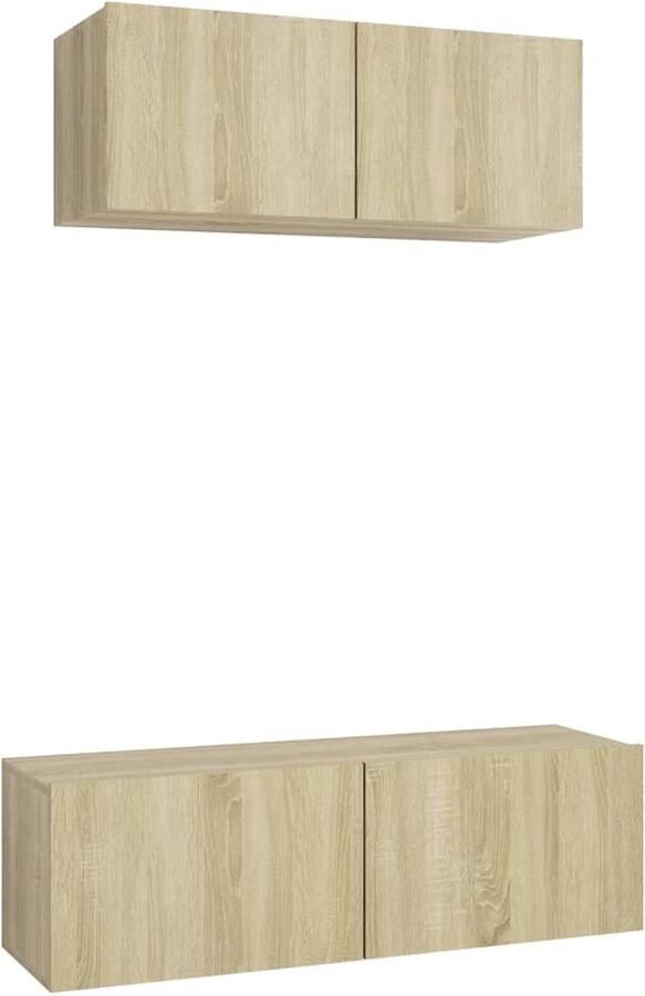 VidaXL Tv-meubelset 2-delig Sonoma eiken Spaanplaat Televisiescherm Tv Meubilair Salontafel Woonkamerdecoratie Houten Tv Stand Tv Kasten Set Media Kast Bruine Tv Kast Sonomane Eiken