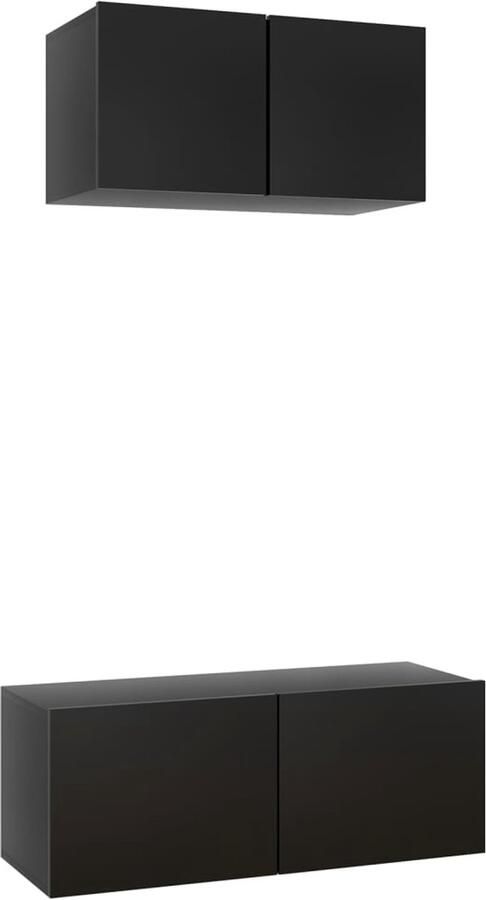 VidaXL Tv-meubelset 2-delig Zwart Bewerkt hout Televisiescherm Wandmontage Tv-meubel Salontafel Woonkamerinrichting
