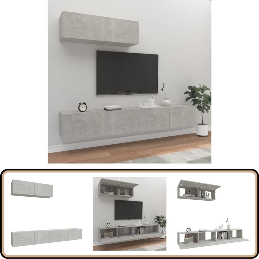 VidaXL Tv-meubelset 3-delig Bewerkt hout Betongrijs Tv Kast Houten Tv Kast Tv Meubels Beton Grijs Wandmontage