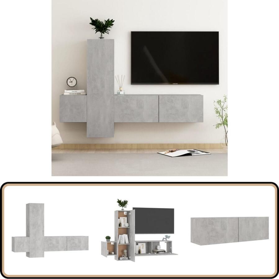 VidaXL Tv-meubelset 3-delig Bewerkt hout Betongrijs Tv Meubels Televisiescherm Wandmontage Tv Stand Salontafel Livingroom Furniture Houten Tv Meubel Grijs Tv Meubel Media Center Entertainment Unit