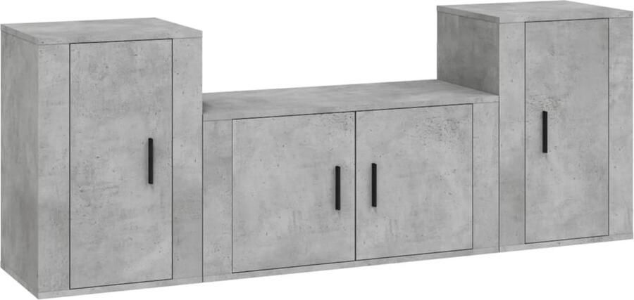 VidaXL Tv-meubelset 3-delig Bewerkt hout Grijs TV Meubel Set Tv Kast Hifi Kast Houten Tv Meubels Grijze Tv Kast Beton Grijs Wandmontage