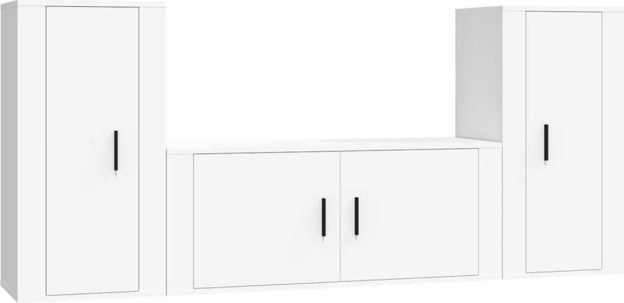 VidaXL Tv-meubelset 3-delig Bewerkt hout Wit Televisieserie Kast Tv Stand Houten Tv Tafel Wandmontage Tv Kast Salontafel