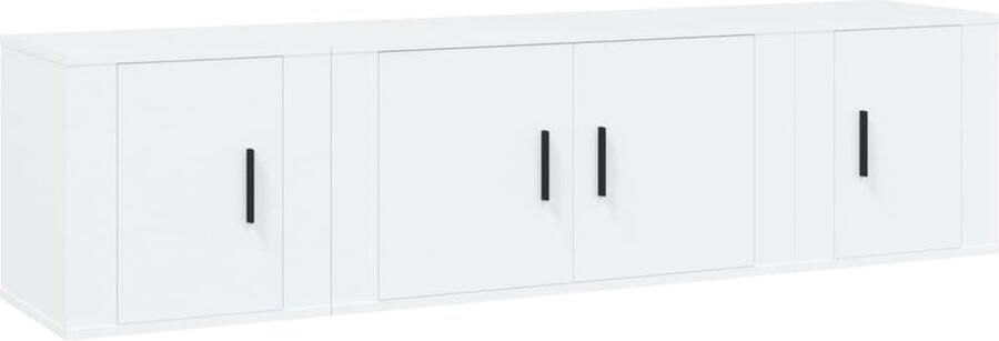 VidaXL Tv-meubelset 3-delig Bewerkt hout Wit Tv Meubel Wandmontage Houten Tv Kast Witte Tv Kast Salon Meubilair Opbergkast