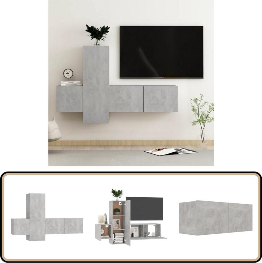 VidaXL Tv-meubelset 3-delig Bewerkte hout Grijs Televisiescherm Tv Meubels Salontafel Woonkamerinrichting Houten Tv Stand