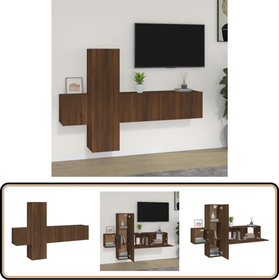 VidaXL Tv-meubelset 3-delig Bruin eiken Hout Televisiesecretaris Tv Meubel Wandmontage Houten Kast Bruine Meubels Salontafel