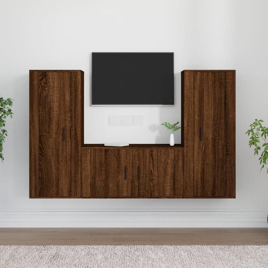 VidaXL Tv-meubelset 3-delig Bruin Eiken Hout Tv Meubel Houten Tv Kast Tv Kasten Set Mediastand Salontafel
