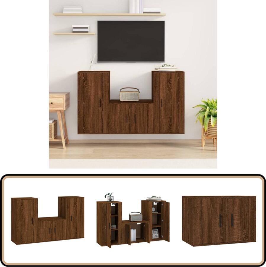 VidaXL Tv-meubelset 3-delig Bruin eikenhout TV Meubel Set Bruine Eik Kast Met Vakken Wandmontage Houten Meubels Salontafel