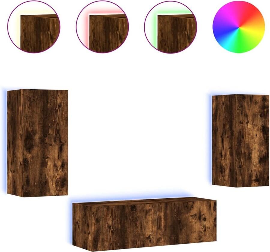 VidaXL Tv-meubelset 3-delig Gerookt Eiken LED Tv-wandmeubel Tv-wandmeubels Zwevend Tv-meubel Tv-wandmeubel - Foto 2