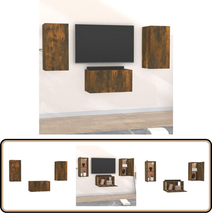 VidaXL Tv-meubelset 3-delig Gerookt eiken Tv Meubel Set Houten Tv Kast Wandmontage Tv Kast Bruine Tv Kast Vintage Tv Meubelen
