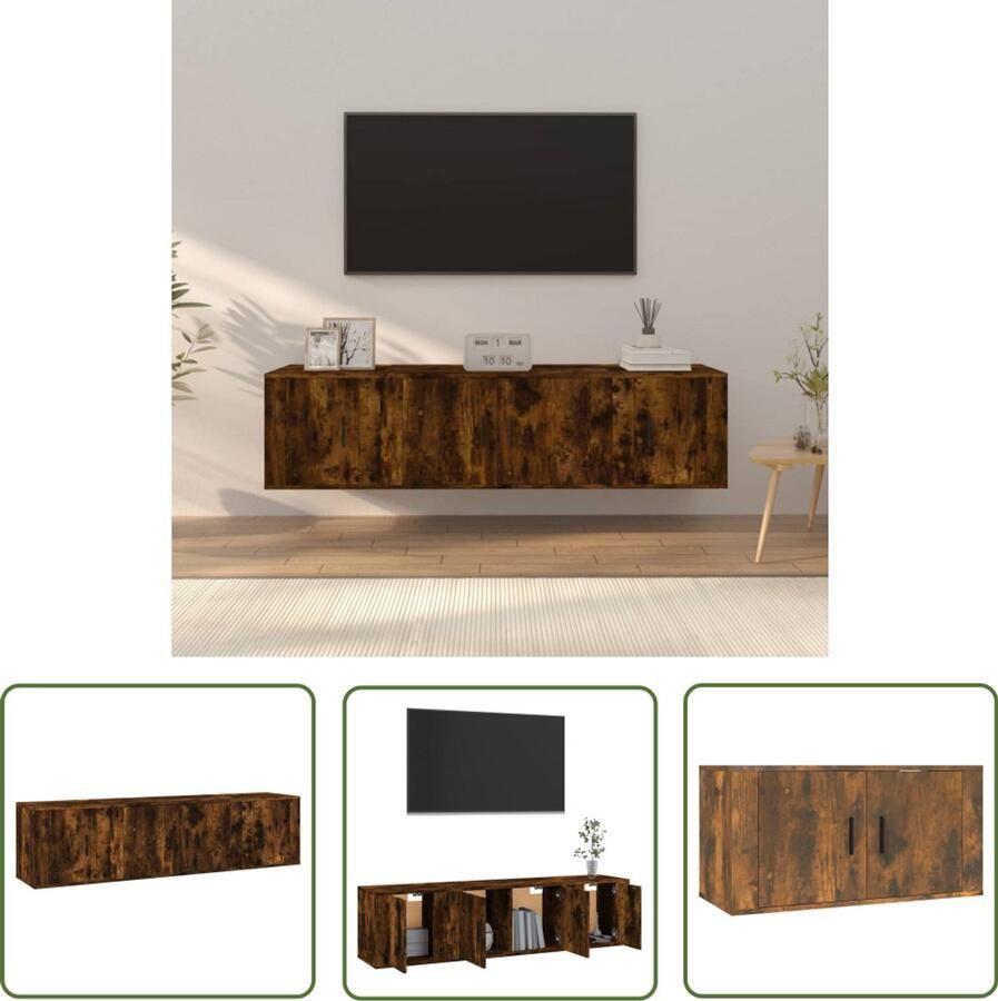 VidaXL Tv-meubelset 3-delig Gerookt eikenhout Tv Meubel Set Houten Tv Kast Bruine Tv Kast Klassiek Tv Meubel Wandmontage Tv Kast Opbergkast