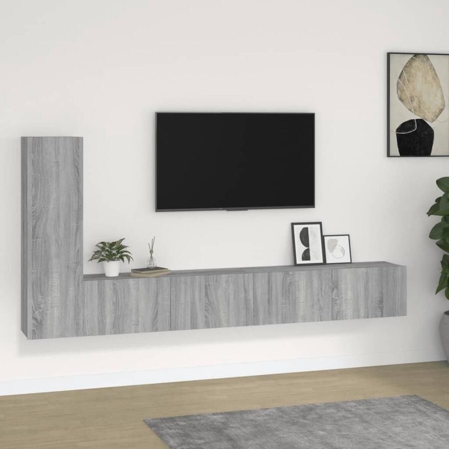 VidaXL Tv-meubelset 3-delig Grijs Sonoma Eiken Televisiescherm Meubilair Tv Meubel Set Tv Kasten Houten Tv Kast Grijze Tv Kast