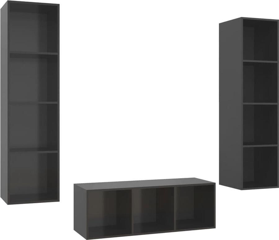 VidaXL Tv-meubelset 3-delig Hoogglans Grijs Tv-meubel Houten Tv-meubel Grijze Tv-standaard Salontafel Woonkamer Meubilair Media Kast Videowerkbank Opslagruimte Wandmontage Modern Tv-meubel Stijlvol Tv-meubel