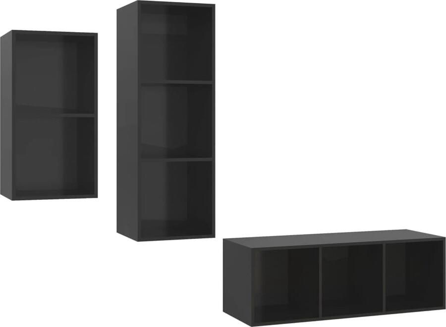 VidaXL Tv-meubelset 3-delig Hoogglans zwart Tv-meubel Houten Tv-meubel Zwarte Tv-standaard Salontafel Woonkamer Meubilair