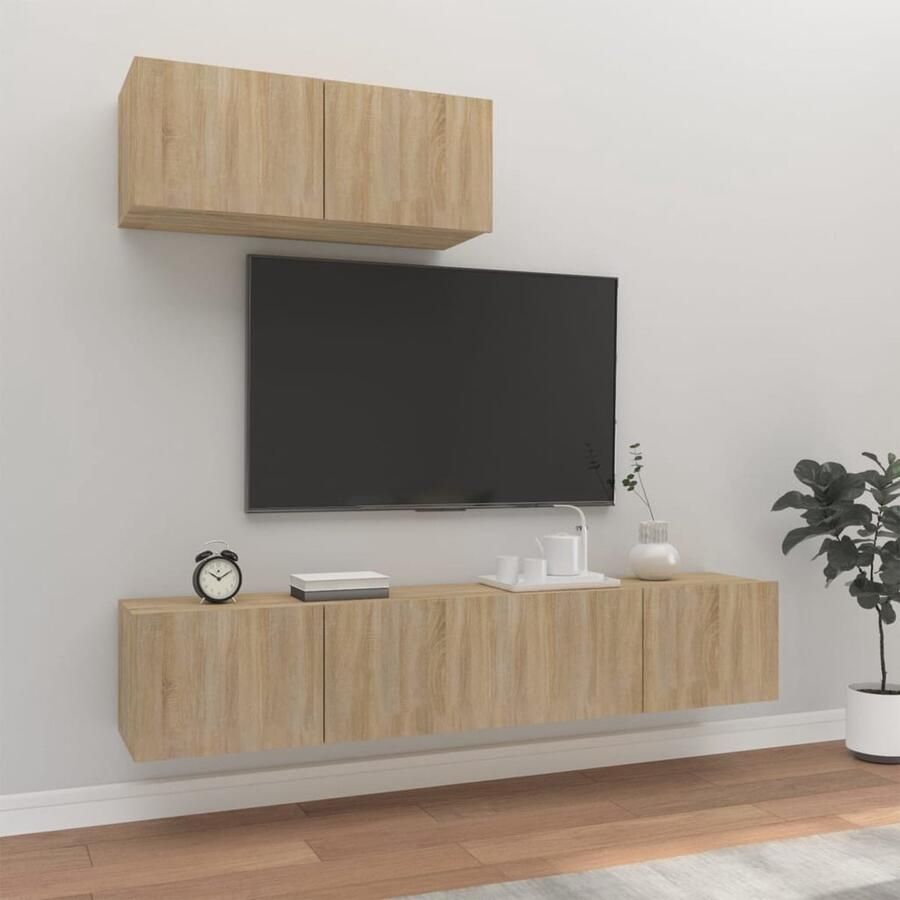 VidaXL Tv-meubelset 3-delig Sonoma eiken Hout Tv Kast Houten Tv Kast Tv Meubels Salontafel Woonkamer Decoratie Sonoma Eiken Bruine Tv Kast - Foto 2