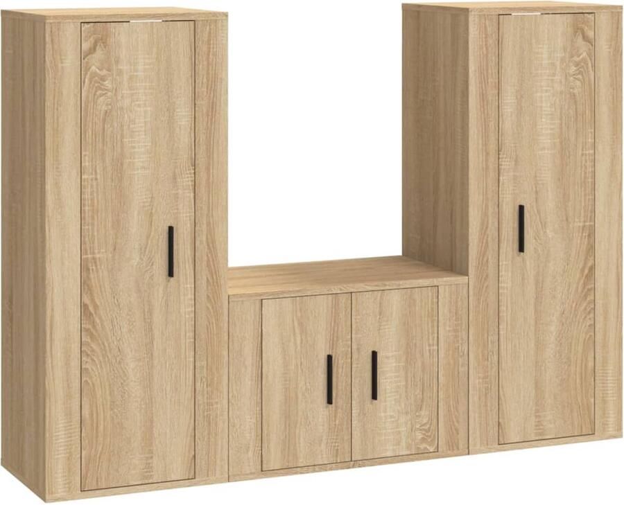 VidaXL Tv-meubelset 3-delig Sonoma eiken Hout TV Meubel Salontafel Houten Meubilair Bruine Meubelen Landelijke Stijl Sonoma Eiken Opbergruimte