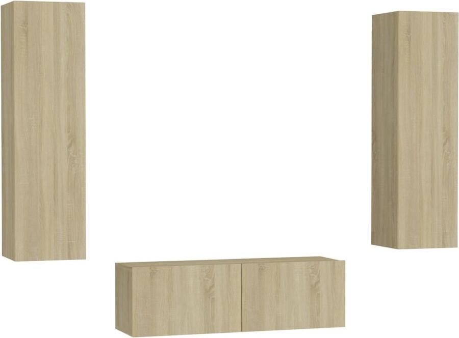 VidaXL Tv-meubelset 3-delig Sonoma eiken Hout Tv Meubel Salontafel Houten Tv Stand Houten Tv Unit Media Kast Entertainment Center Living Room Furniture