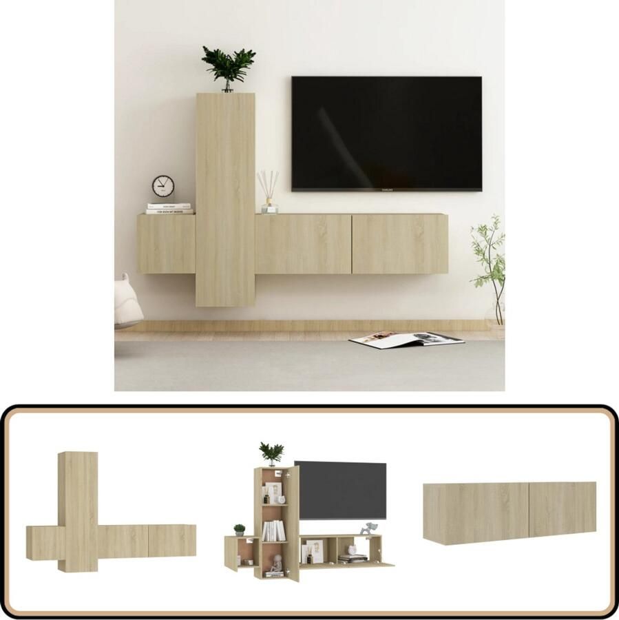 VidaXL Tv-meubelset 3-delig Sonoma eiken Hout Tv-meubel Salontafel Woonkamer Meubilair Houten Tv-standaard Sonomaneik