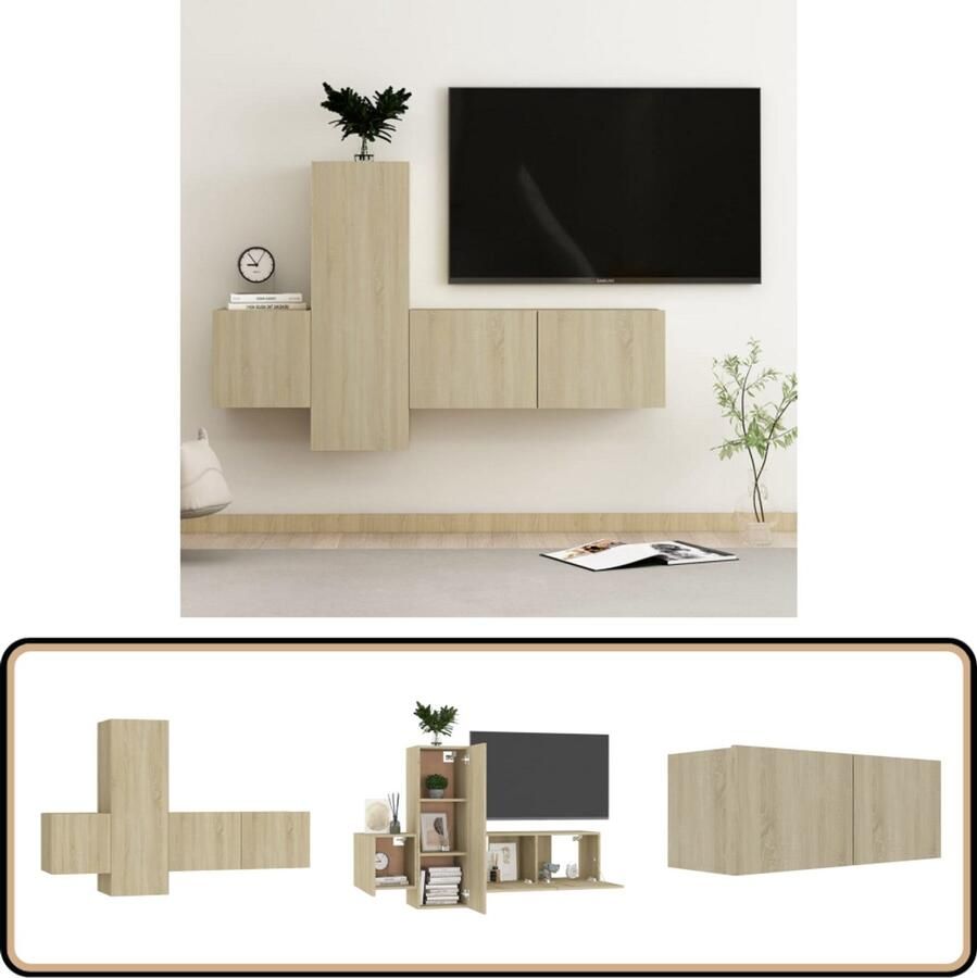 VidaXL Tv-meubelset 3-delig Sonoma eiken Televisiescherm Tv-meubel Salontafel Media-opstelling Houten Tv-stand Tv-kasten Livingroom Furniture Home Entertainment