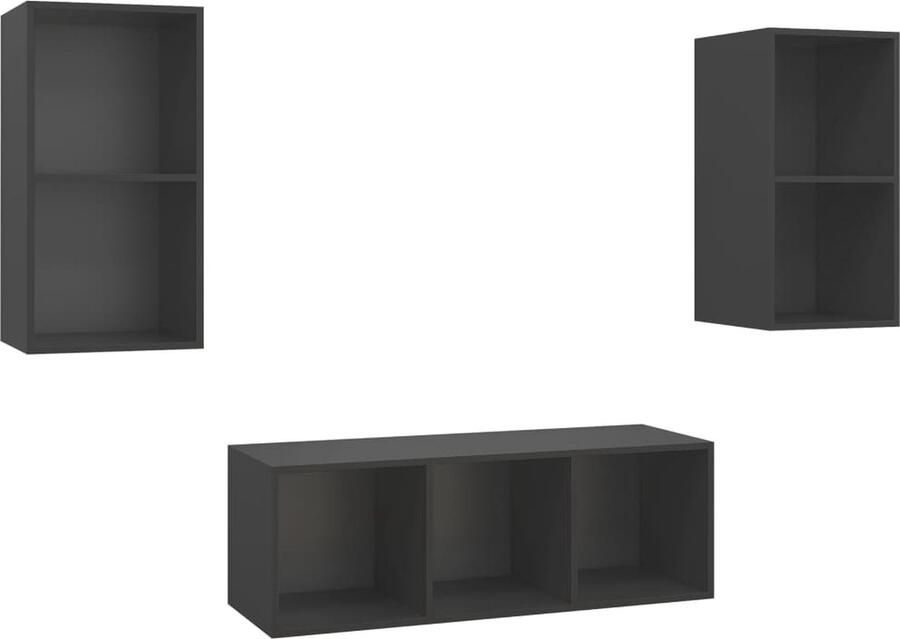 VidaXL Tv-meubelset 3-delig Spaanplaat Grijs Tv-meubel Tv-kast Salontafel Livingroom Meubilair Houten Tv-stand Wandmontage Tv-meubel Media Center Entertainment Unit