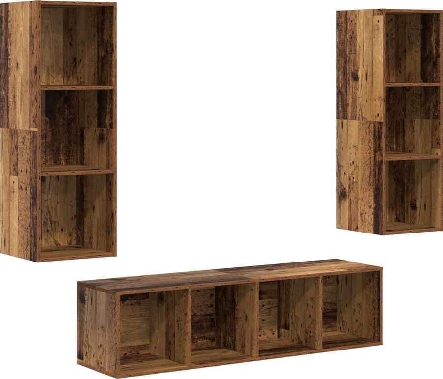 VidaXL Tv-meubelset 3 pcs Oud hout 37 x 37 x 142.5 cm Bewerkt hout