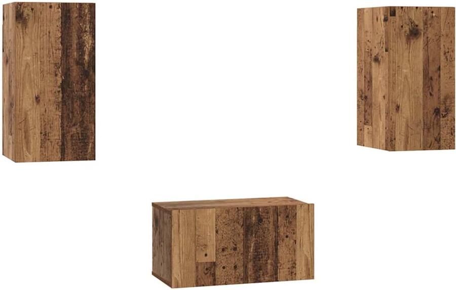 VidaXL Tv-meubelset met plank Wandgemonteerd met opslag met de deur 3 pcs Oud hout 60 x 30 x 30 cm