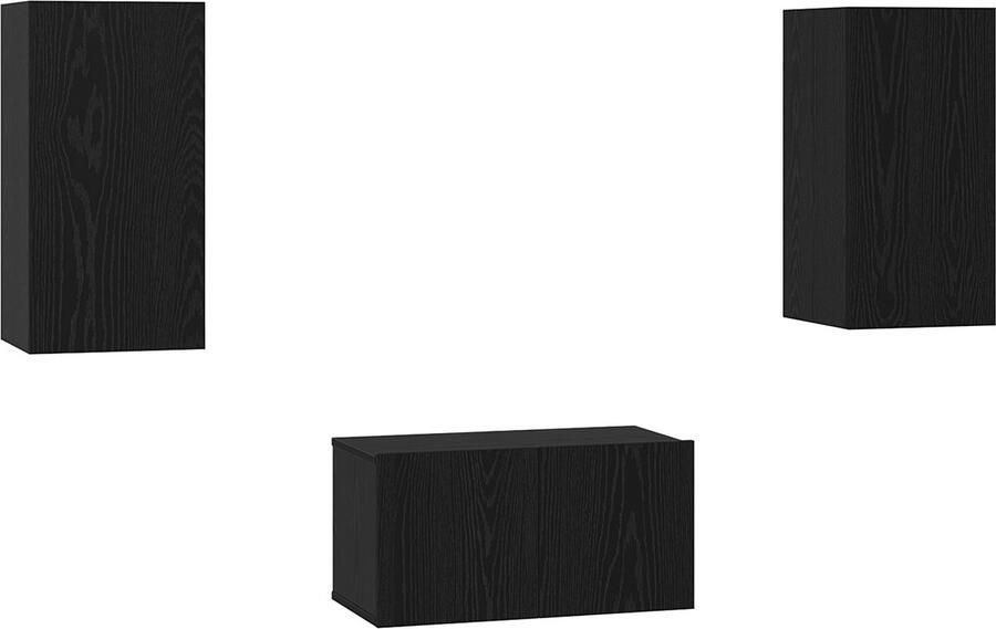 VidaXL Tv-meubelset met plank met opslag 3 pcs Zwart eikenhout 60 x 30 x 30.5 cm