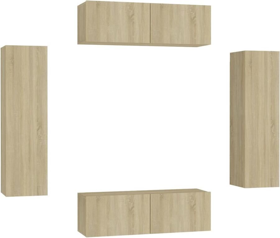 VidaXL Tv-meubelset 4-delig bewerkt hout Sonoma eiken Televisiescherm Tv Meubilair Salontafel Woonkamerdecoratie Houten Tv Stand Tv Kast Media Kast Entertainment Center Sonomaneuken