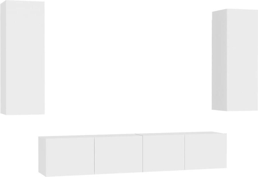 VidaXL Tv-meubelset 4-delig Bewerkt hout Wit Tv Meubilair Salontafel Woonkamerinrichting Houten Tv Stand Witte Tv Kast Modern Tv Meubel Stijlvolle Tv Unit Media Kast Entertainment Center Videotheek