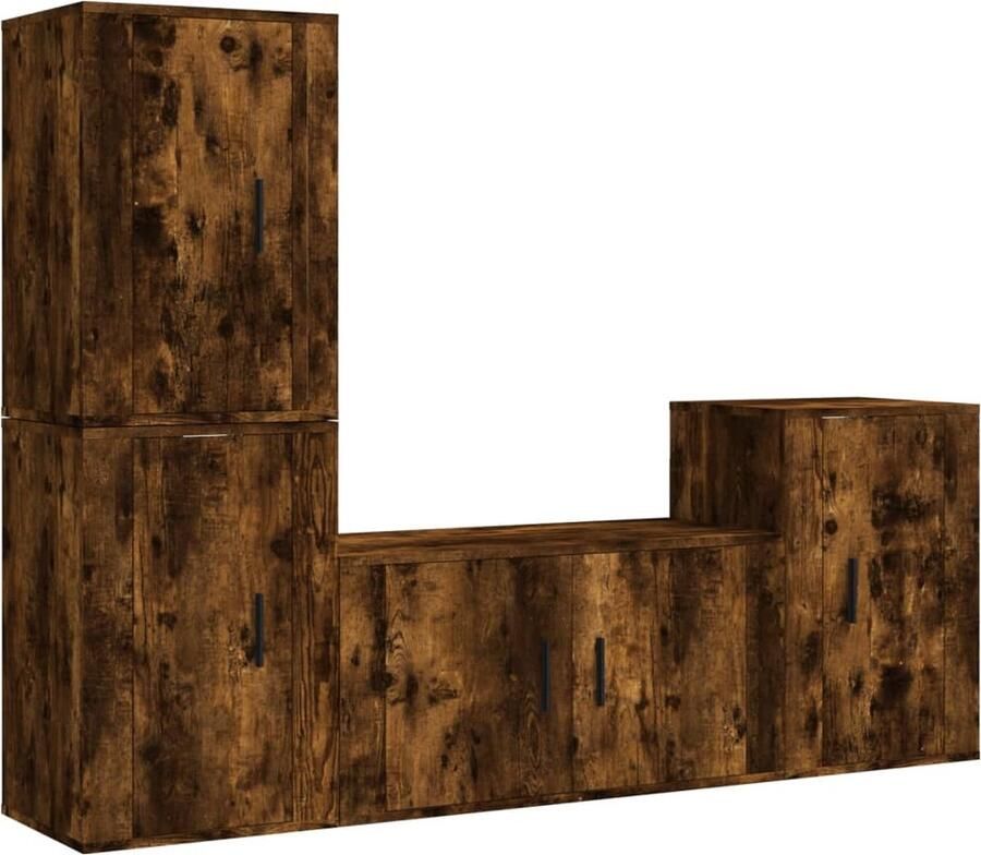 VidaXL Tv-meubelset 4-delig Gerookt eiken Hout TV-meubel Tv Kast Salontafel Houten Tv-meubel Wandmontage Tv-meubel Bruine Tv-meubel Rustieke Tv-kast