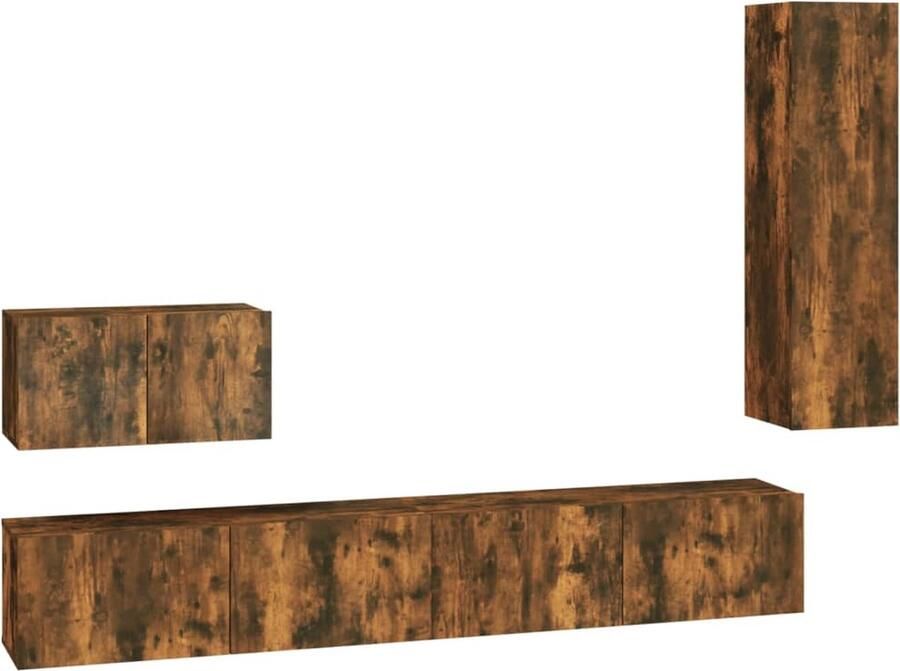 VidaXL Tv-meubelset 4-delig Gerookt eiken kleur Televisiescherm Meubilair Salontafel Houten Tv Stand Bruine Tv Kast Tv Kast Set Mediastand