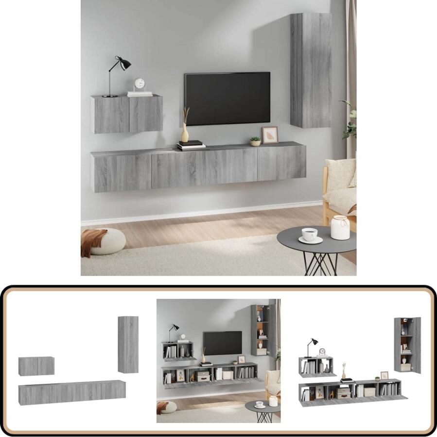 VidaXL Tv-meubelset 4-delig Grijs Sonoma Eiken TV Meubel Klassieke Meubelen Grijze Salontafel Houten Tv Stand Woonkamer Decoratie