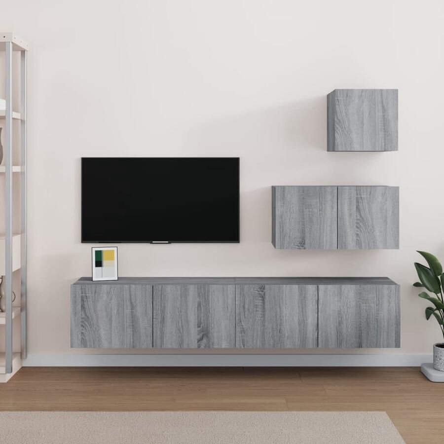 VidaXL Tv-meubelset 4-delig Grijs Sonoma Eiken Tv Meubel Set Tv Kast Salon Meubels Houten Tv Stand Media Kast Woonkamer Meubilair Grijze Tv Tafel - Foto 2