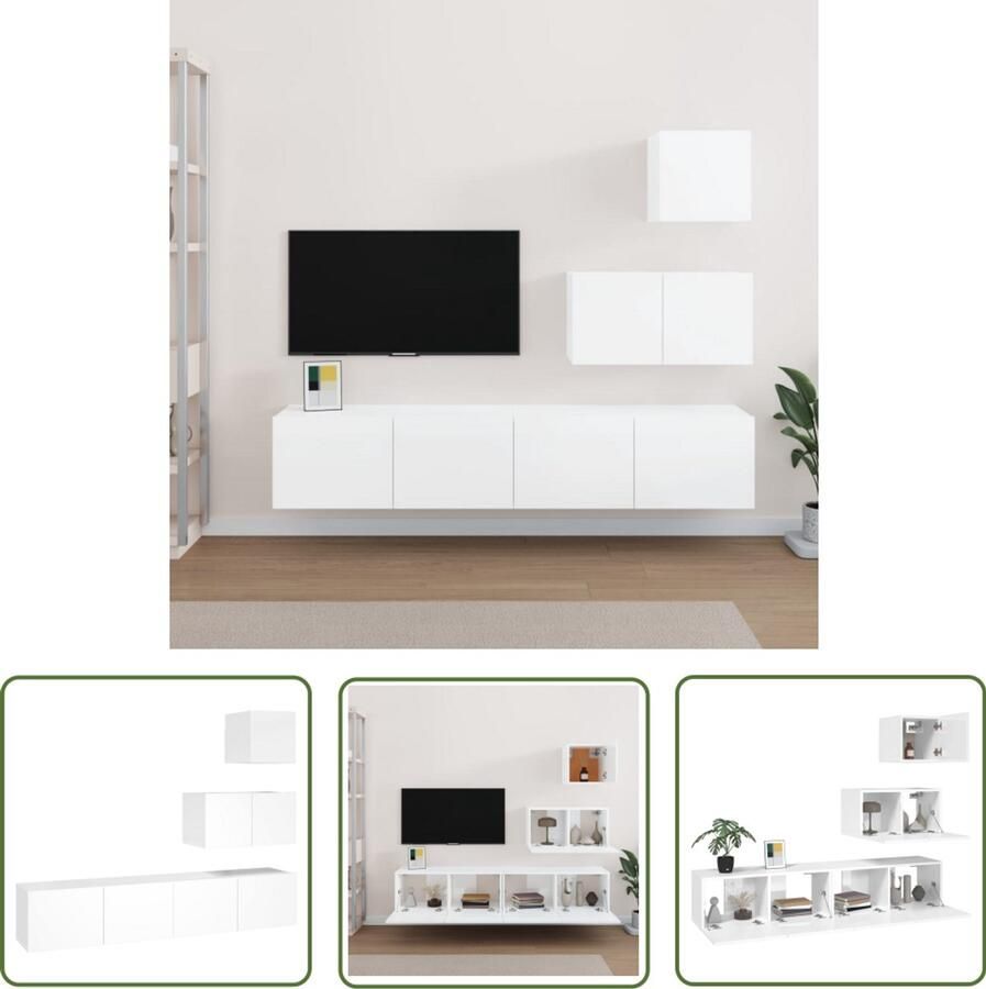 VidaXL Tv-meubelset 4-delig Hoogglans wit Tv Meubel Set Tv Kast Houten Tv Meubels Witte Tv Kast Wandmontage Tv Meubel