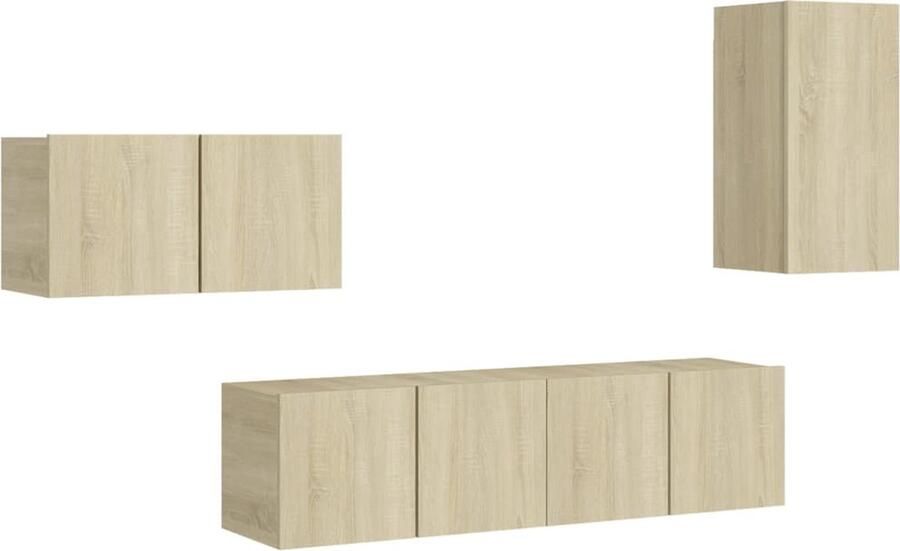 VidaXL Tv-meubelset 4-delig Sonoma eiken Hout Televisiescherm Salontafel Woonkamer Meubilair Houten Tv Stand Tv Kasten